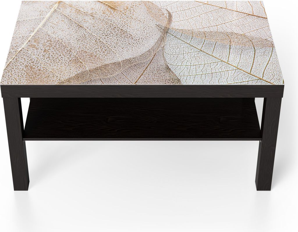 DEQORI Couchtisch 90x55 cm Schwarz 'Zarte Blattstrukturen' Glas Beistelltisch Glastisch modern