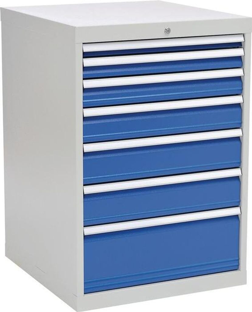 Schubladenschrank H1019xB705xT736mm lichtgrau/signalblau 7 Schubl.Vollauszug