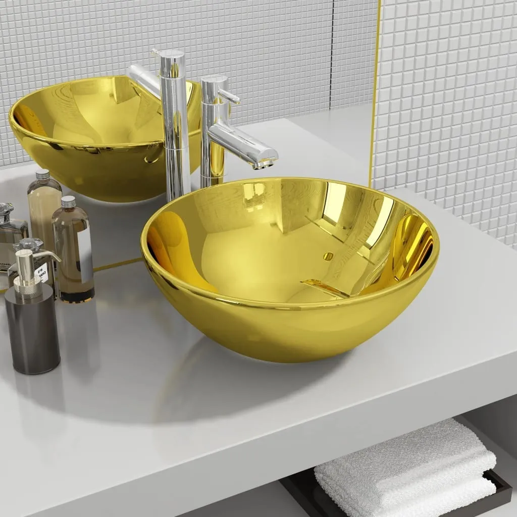 Lavabo 32,5x14 cm in Ceramica Golden: Eleganza Artigianale per Bagno