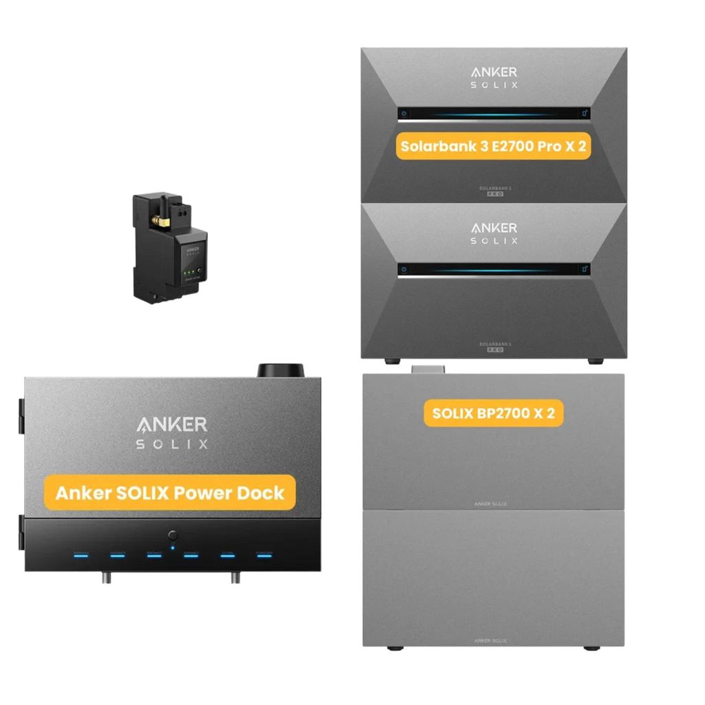 Powerness Balkonkraftwerk Speicher mit Anker Multisystem SOLIX Solarbank Power Dock & 2x Solarbank 3 E2700 Pro, Smart Meter,2x BP2700 Erweiterungsakku