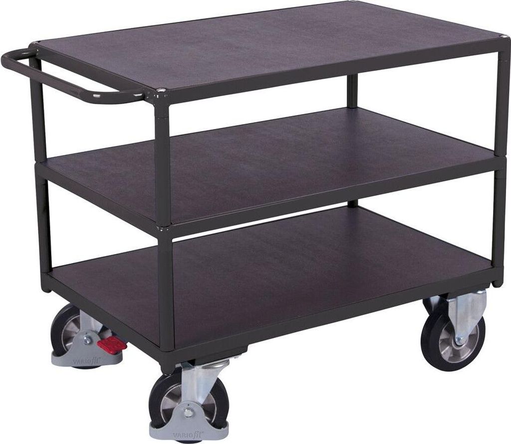 VARIOfit Schwerlast Tischwagen mit Schiebegriff und 3 Ladeflächen 1995x800mm Anthrazitgrau RAL 7016
