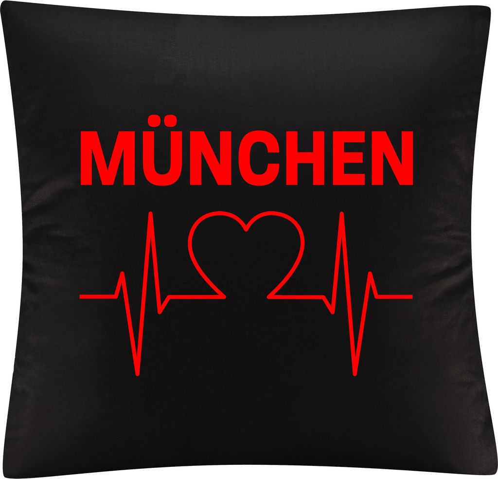 multifanshop Kissenbezug - München rot - Herzschlag, schwarz, Größe one size