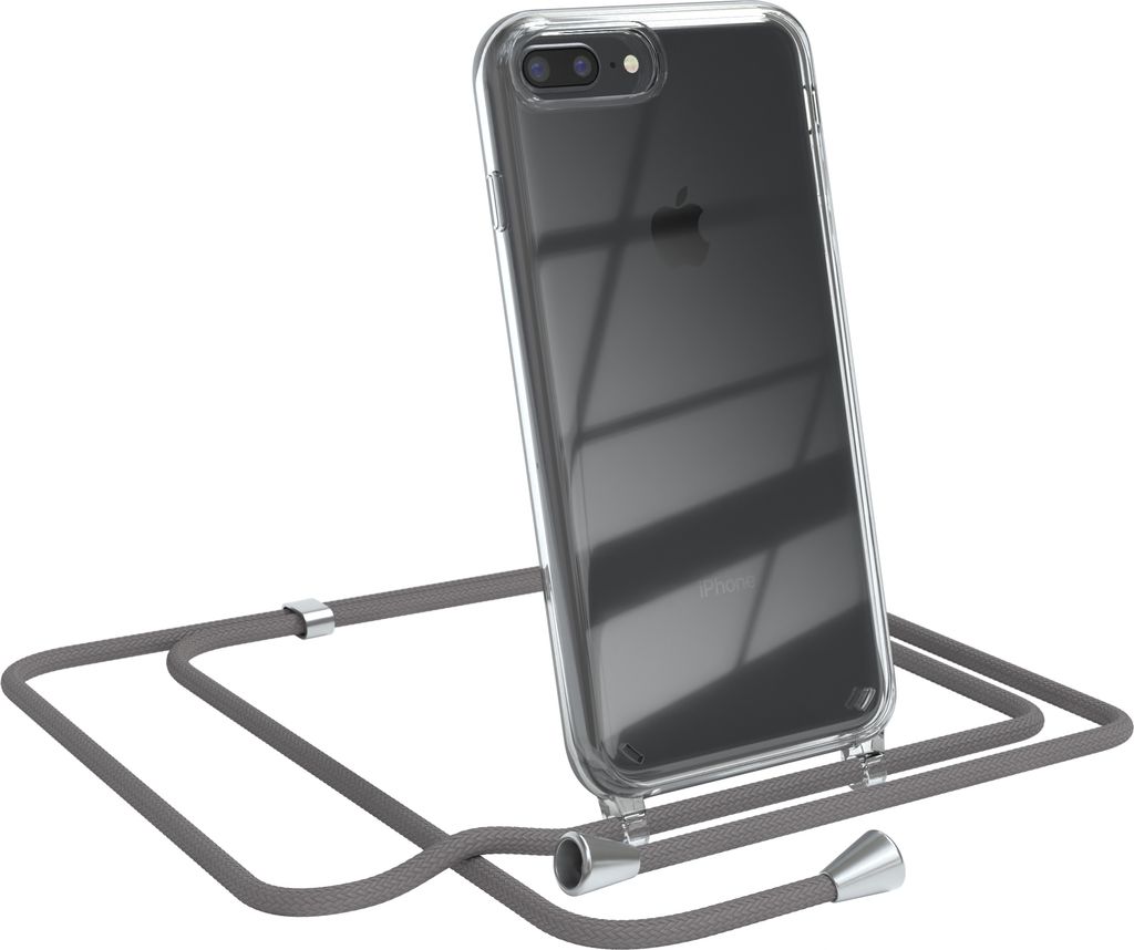 EAZY CASE Handykette kompatibel mit Apple iPhone 8 Plus / 7 Plus, Handyhülle mit Umhängeband, Handykordel, Schutzhülle Clear, Band in Grau