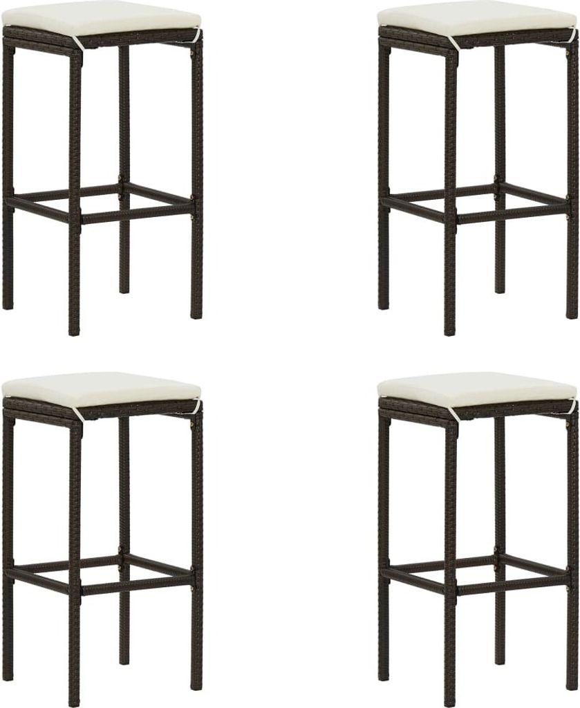 Barhocker mit Kissen 4 Stk. Braun Poly Rattan