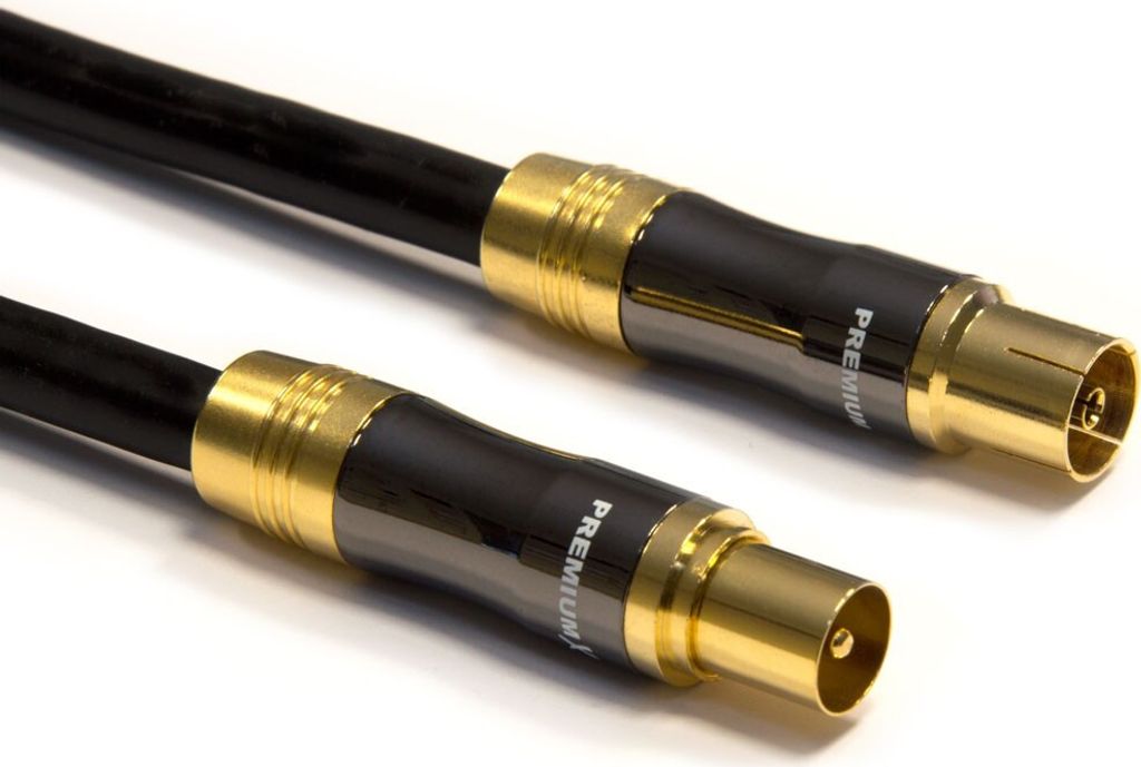 PremiumX 15m Gold-Line TV Antennenkabel Schwarz IEC-Anschlusskabel Koax Stecker - Kupplung HDTV 4K