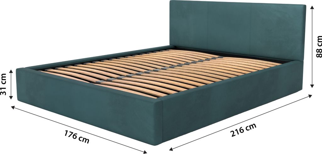 Muralo POLSTERBETT für Schlafzimmer Polsterbett mit Bettkasten Bett mit Polsterkopfteil Doppelbett 160x200 Bett mit Stauraum Türkis