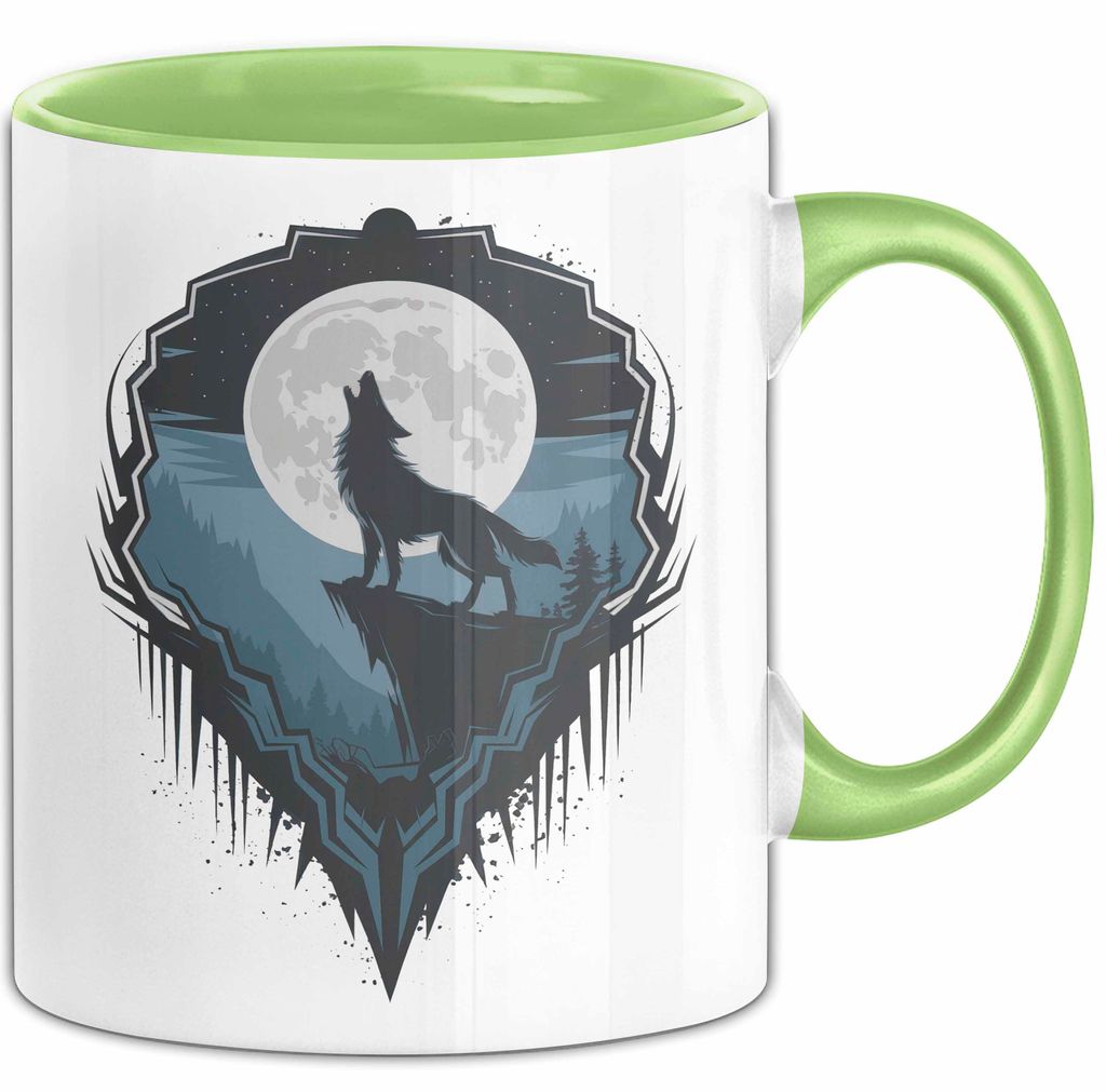 Wolf Tierliebhaber Tasse Geschenkidee für Wildtier Fans (Grün)