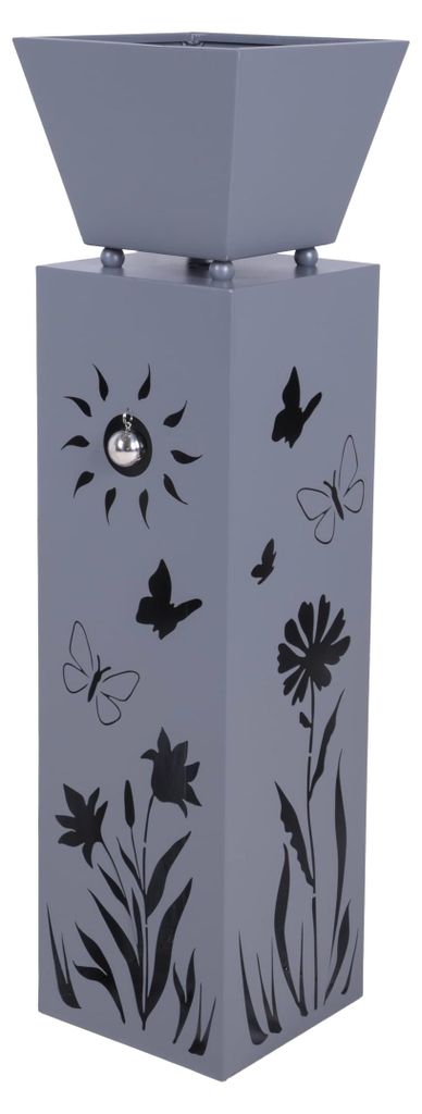 Pflanzsäule LUND mit Blumenmotiv Grau Stahl | Pflanzkübel hoch Blumenkübel Pflanzkasten