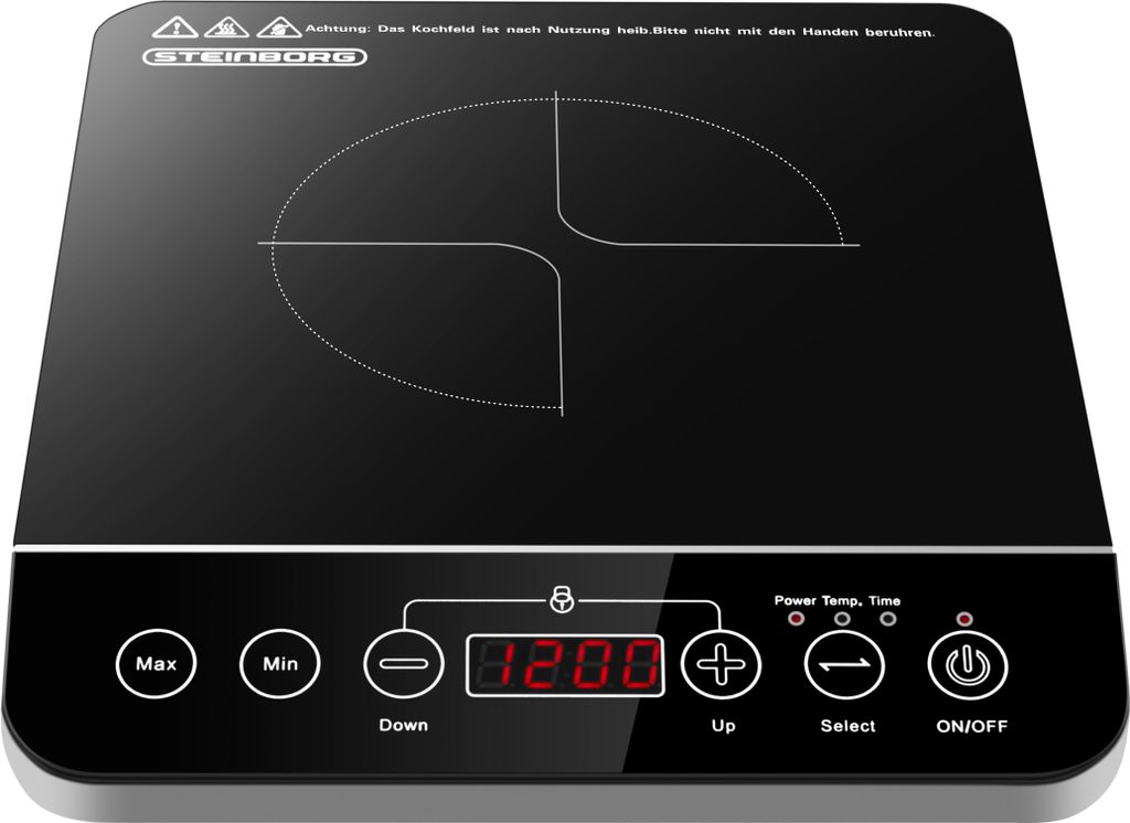 A black induction cooktop is shown against a white background.