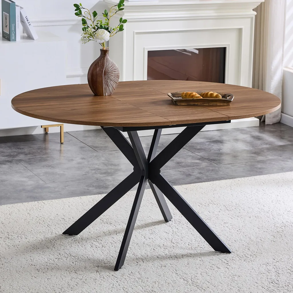 Table extensible gain de place en noyer et métal pour petits espaces - 4