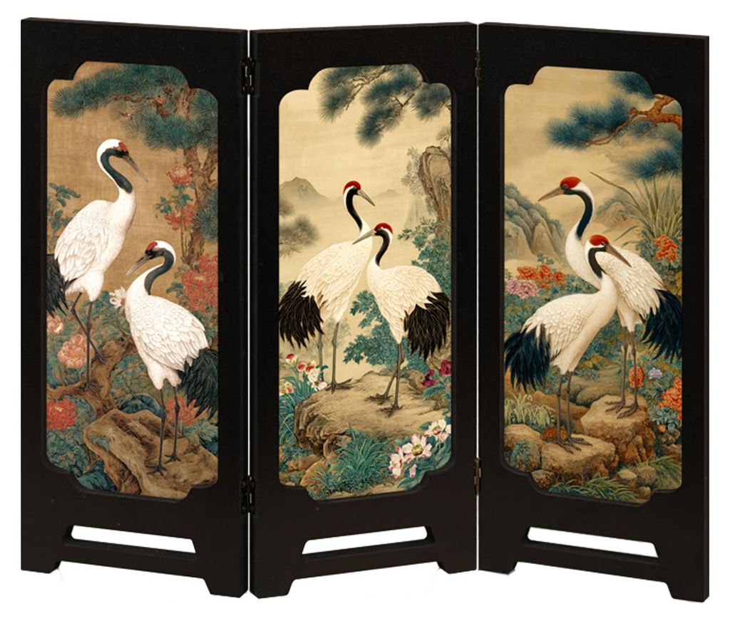 Mini-Paravent mit Blumenmuster, rustikaler 3-teiliger Raumteiler im chinesischen Vintage-Stil, Tischparavent, Feng-Shui-Dekoration für Zuhause und...