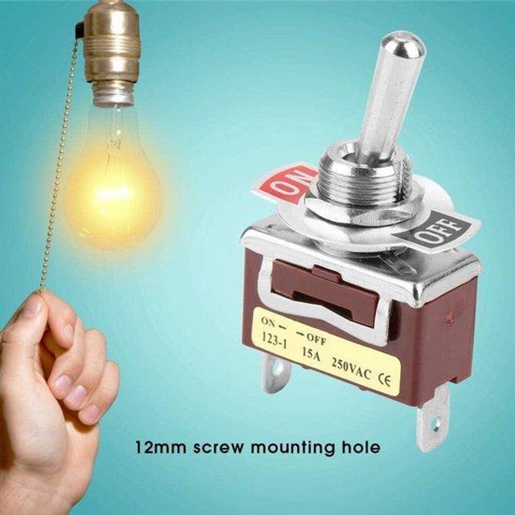 15A-Schaltkontakt - 2-polig - 250V - Metallische Drehknopf-Schalter - 12mm für den täglichen Gebrauch.