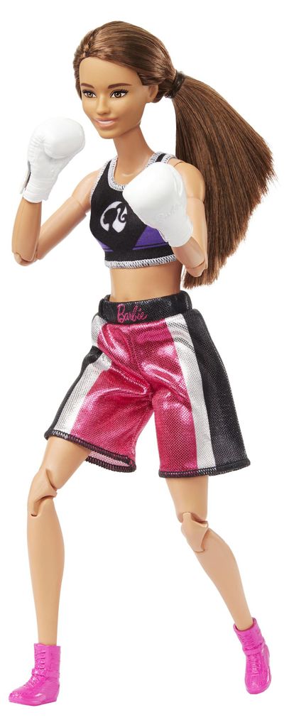 Barbie Made to Move Boxerin-Puppe und Accessoires, brünette Produktbild 