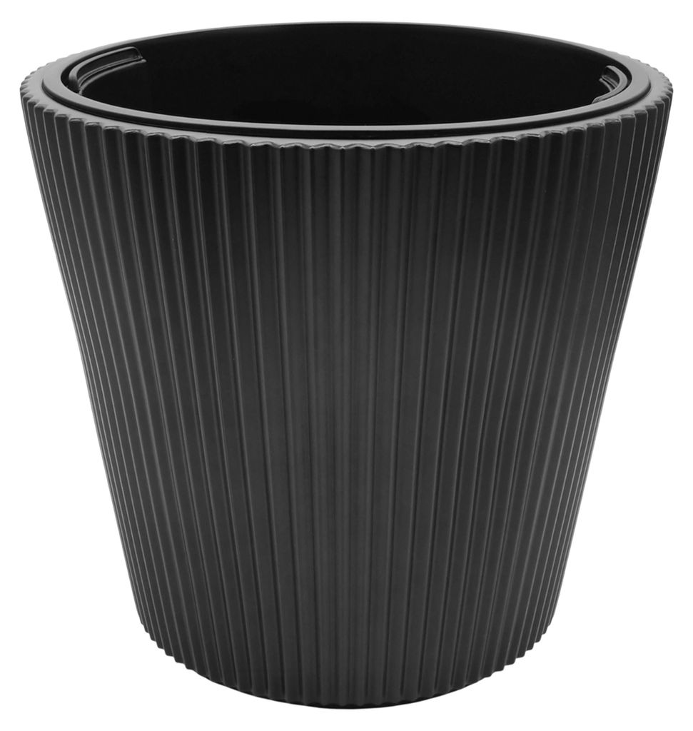 Kunststoff Rillen Blumentopf anthrazit konisch wetterfest - 38 x 37 cm - Garten Pflanzkübel UV-beständig mit Pflanzeinsatz