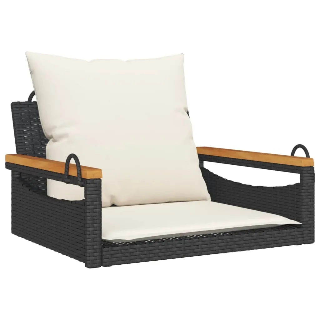 Sedia Pensile in Poly Rattan Nero con Cuscino Morbido - Relax Giardino