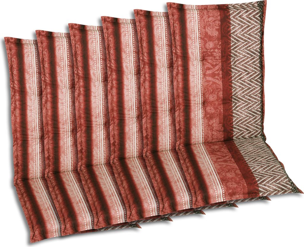 GO-DE Textil, Sesselauflage Hochlehner, 6er-Set, Farbe: rot, Maße ca.: 120 cm x 50 cm x 6 cm