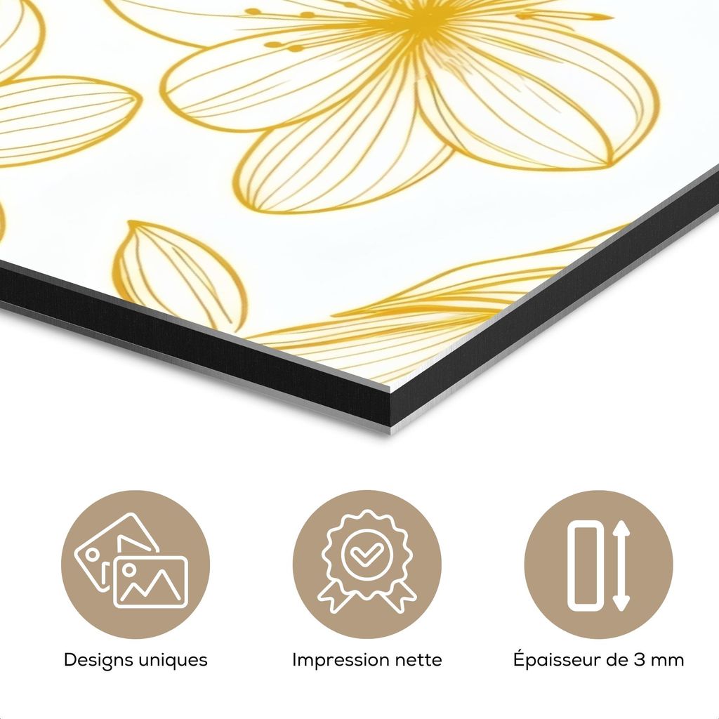 MuchoWow Wanddekoration Metall Metallbild Wandkunst 20x30 cm Blumen - Muster - Illustration - Gelb MuchoWow Aluminium Gemälde - Alu Dibond Bild
