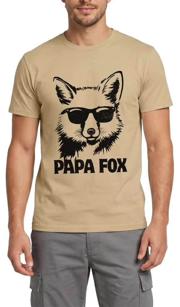 Spreadshirt Papa Fox Mit Sonnenbrille Für Coole Väter Männer T-Shirt, M, Sandbeige