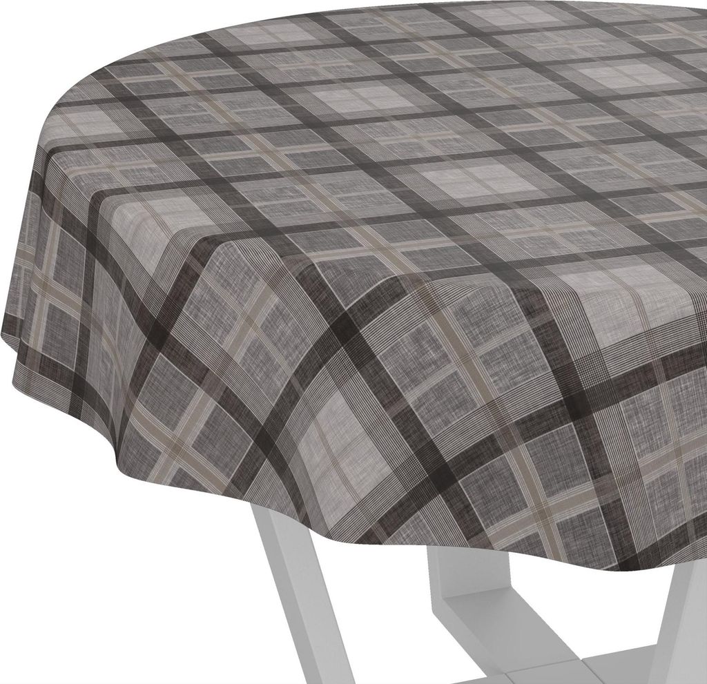 Tischdecke Karo Rustikal Karo Anthrazit Rund 100cm Schnittkante Wachstuch abwaschbar