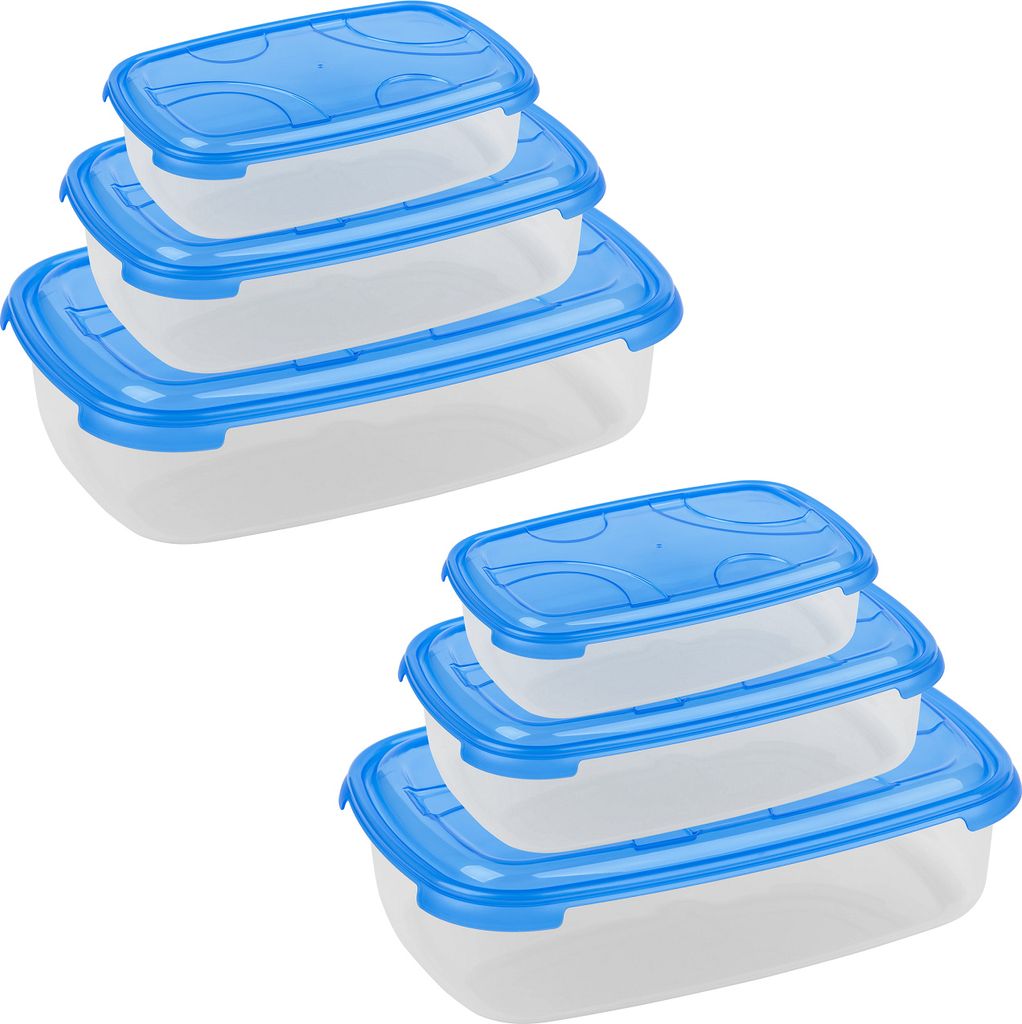 2x 3-teilige rechteckige Frischhaltedose mit Deckel Vorratsdosen Behälter Aufbewahrungsbox Blau