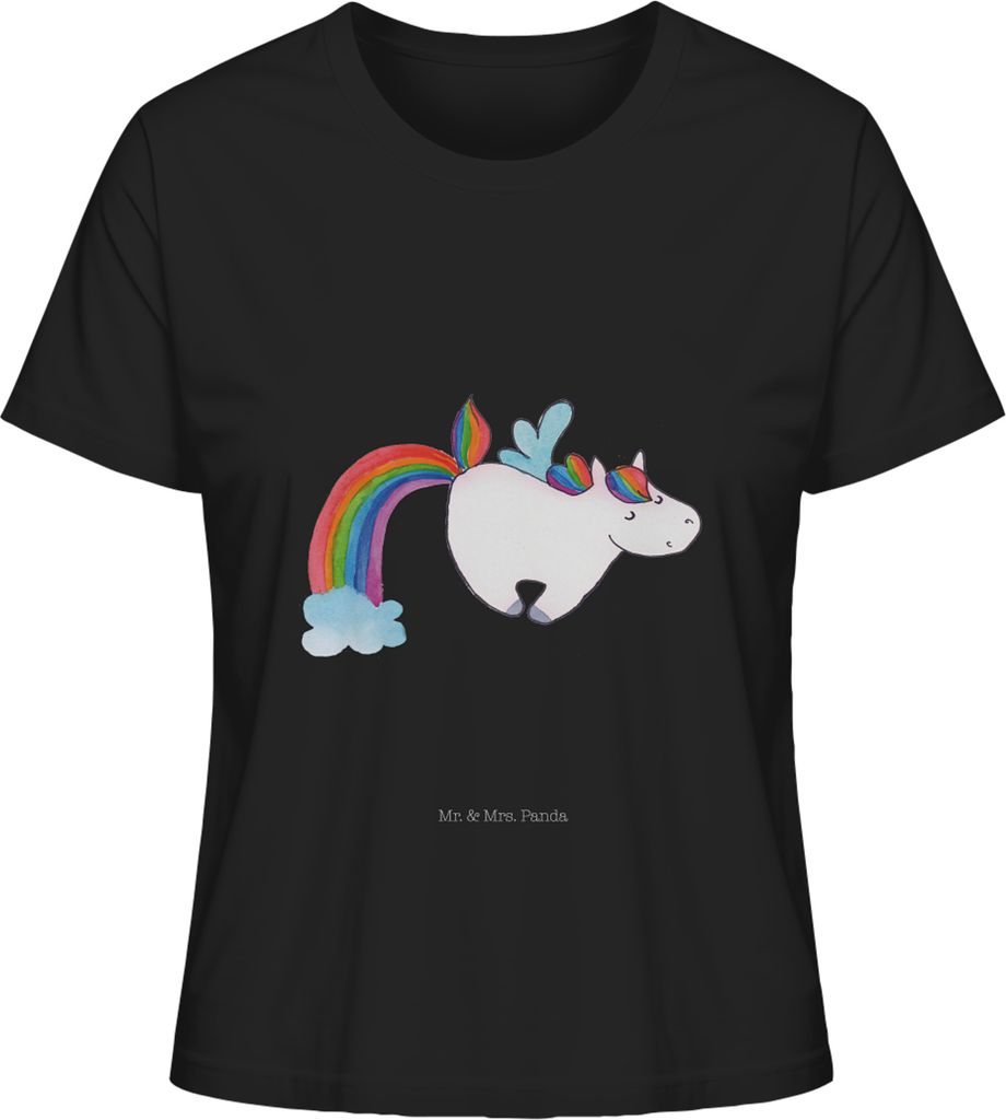Mr. & Mrs. Panda Damen T-Shirt Kurzarm Einhorn Fliegendes Pferd Größe S - Schwarz - Geschenk, Shirt Mit Print, Glitzer, Spielen, baumwollshirt, U...