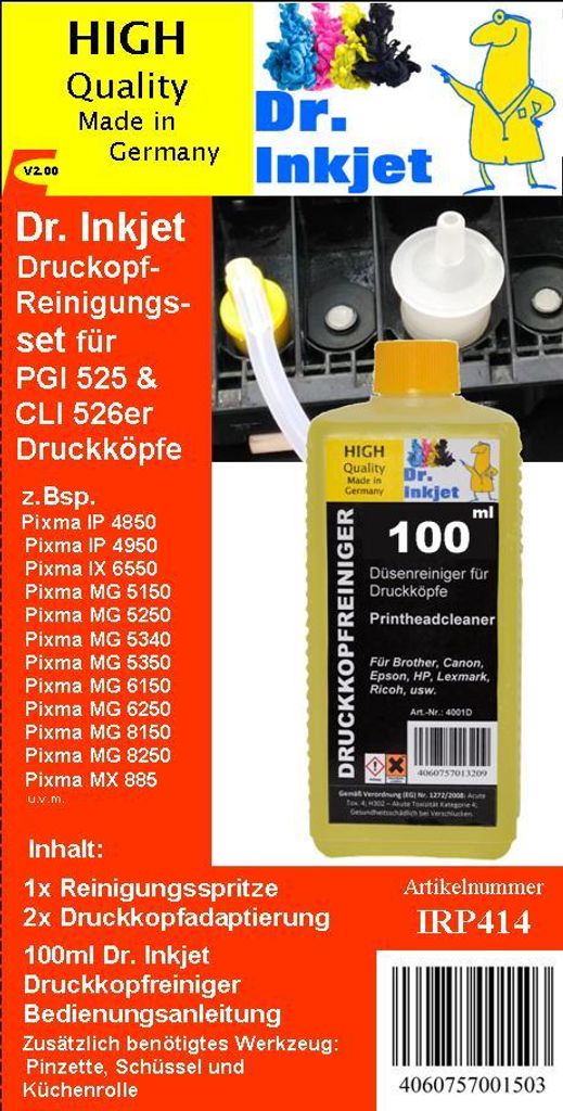 PGI525 / CLI526 Dr.Inkjet Druckkopfreinigungsset für die Canon Drucker mit den PGI525 und CLI526er bzw. baugleiche Druckerpatronen IRP414
