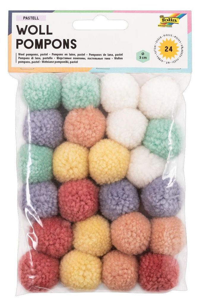 folia 50242 folia pompon di lana "Pastel", 24 pezzi, colori Immagine del prodotto 
