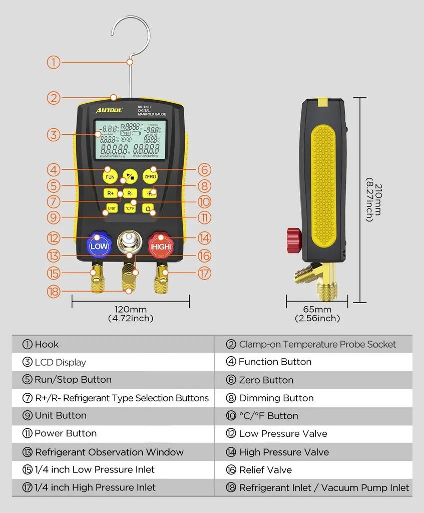 Manomètre Numérique LCD Double Contrôle de Pression et de Température - 5