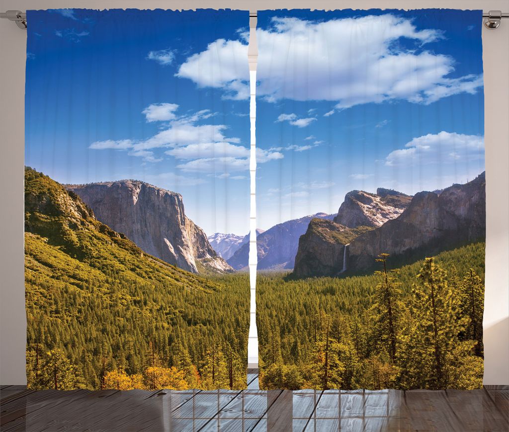 ABAKUHAUS amerikanisch Rustikaler Gardine, Yosemite EL Capitan US, Schlafzimmer Kräuselband Vorhang mit Schlaufen und Haken, 280 x 225 cm, Grün blau