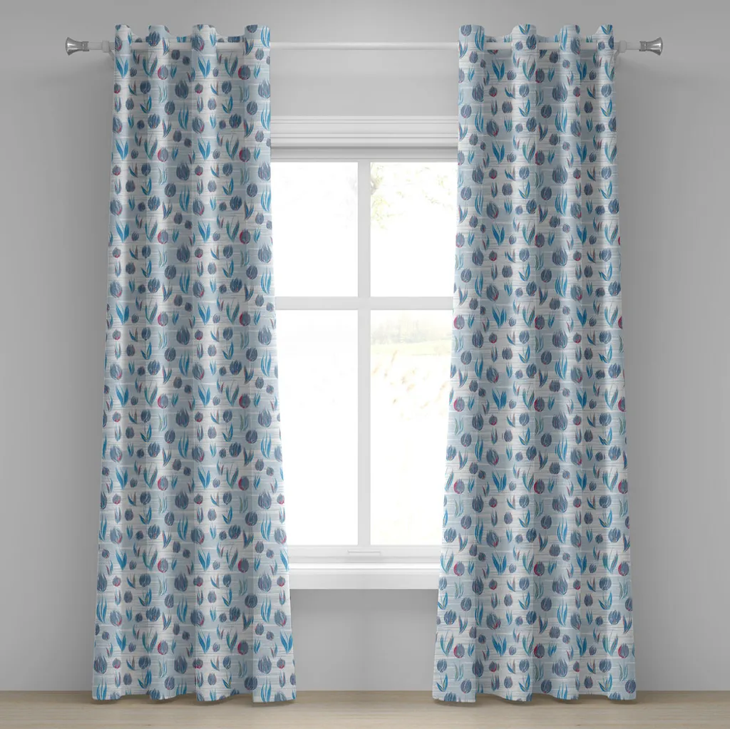 Rideaux décoratifs à 2 panneaux motif Tulipe bleu pour salon et chambre