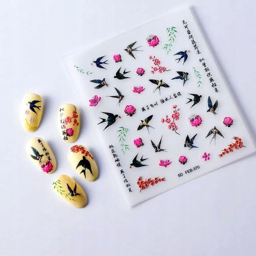 3D Nagelsticker Selbstklebend Konvexe Muster SCHWALBENBLUMEN