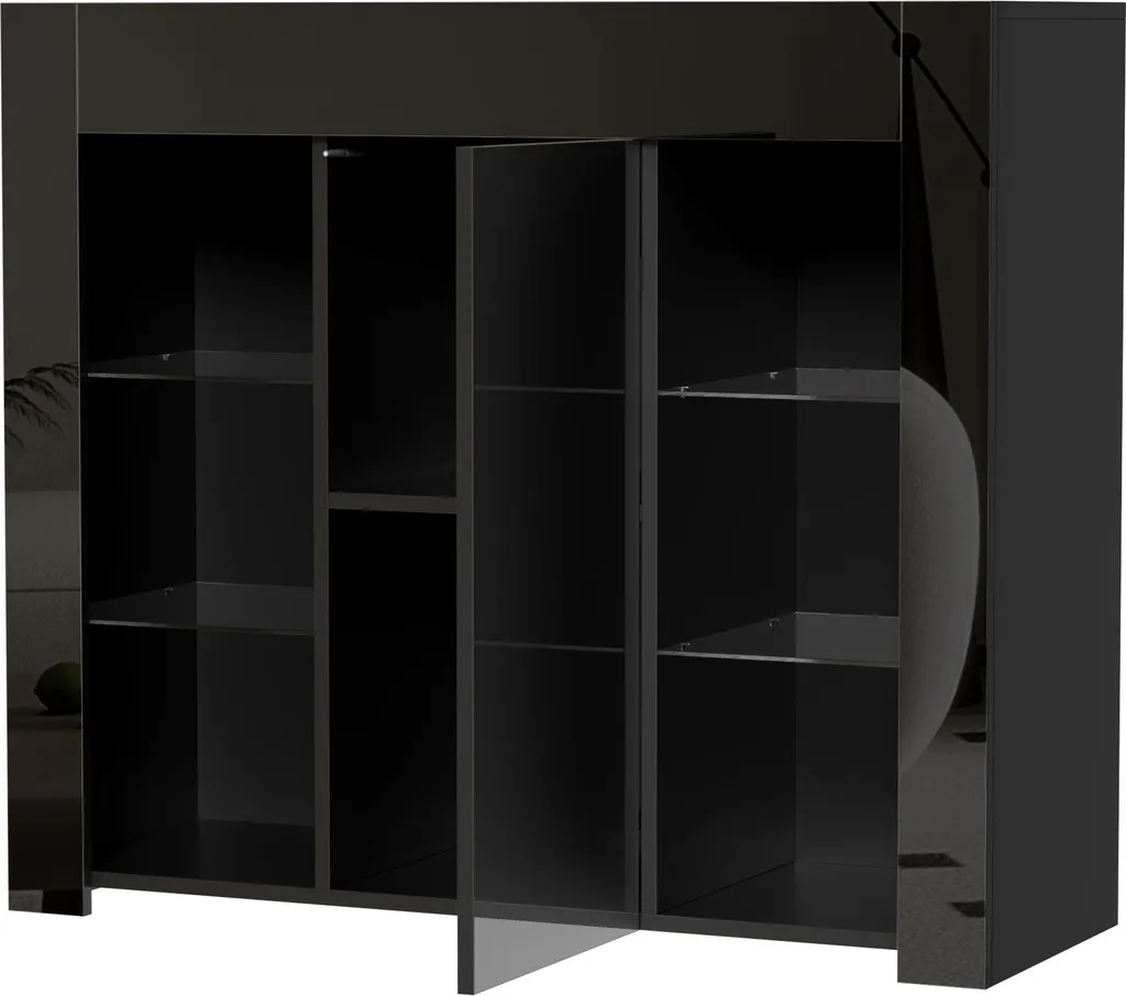 Buffet compact noir brillant Sweiko : optimisez votre petit espace chic - 11