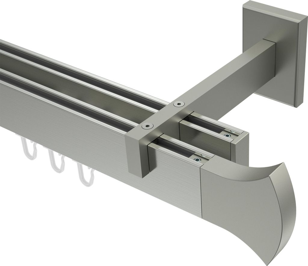 Interdeco Innenlaufstange / Gardinenstange mit Innenlauf Edelstahl-Optik, Typ Smartline Conex (Rundung), 14x35 mm 2-läufig, 100 cm