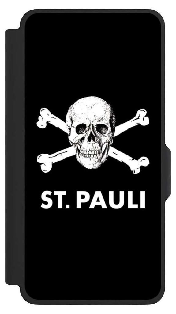 NIVOCASE Klapphülle für Samsung Galaxy S26+ Handyhülle aus Kunst Leder NIVOflip schwarz FC St. Pauli Offizielles Lizenzprodukt Totenkopf