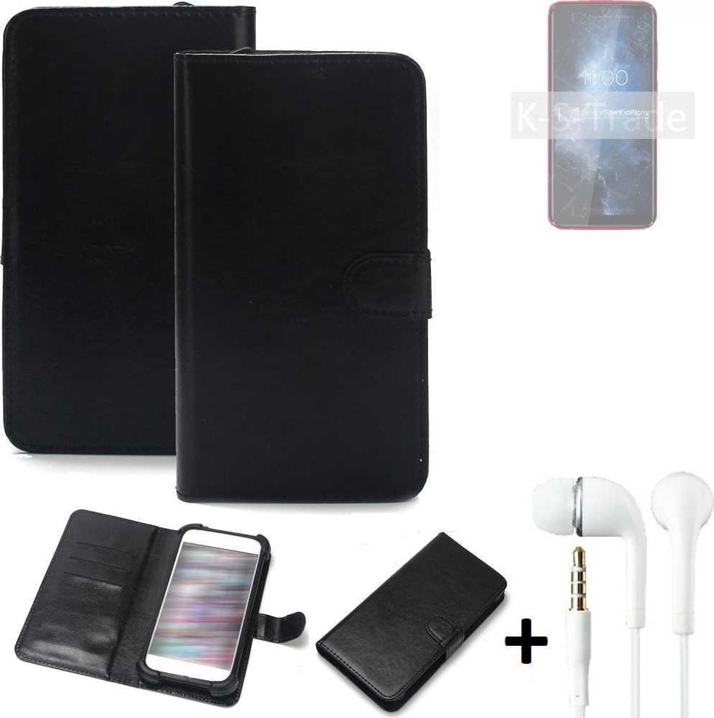 K-S-Trade Wallet Case Handyhülle kompatibel mit BQ Mobile BQ-6061L Slim Schutzhülle Flip cover Flipstyle Tasche Hülle Flipcover Slim Bumper schwarz