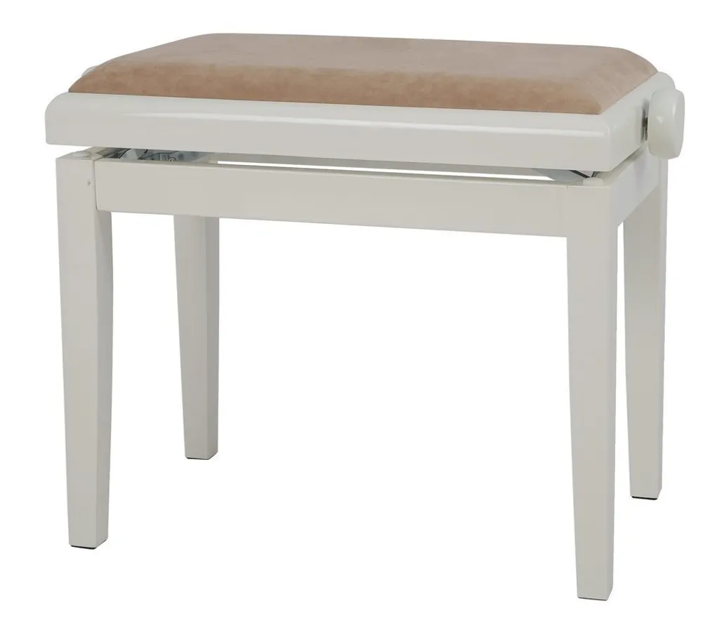 Banquette de piano GEWA Deluxe ivoire brillant et siège velours beige