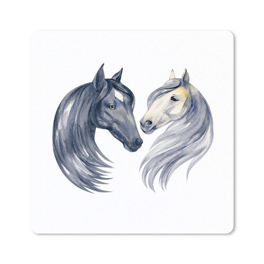 MuchoWow Mauspad Mousepad Pferde - Aquarell - Weiß - Mädchen - Kinder - Mädchen 20x20 cm - Mousepads - Maus Mat - Pad - Mausunterlage - Desk M...