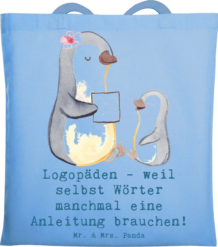 Mr. & Mrs. Panda Jutebeutel Logopädin Helden - Sky Blue - Geschenk, Kinder, handgefertigte Geschenke, Berufspassion, Tragetasche, Stimmbildung, Ei...