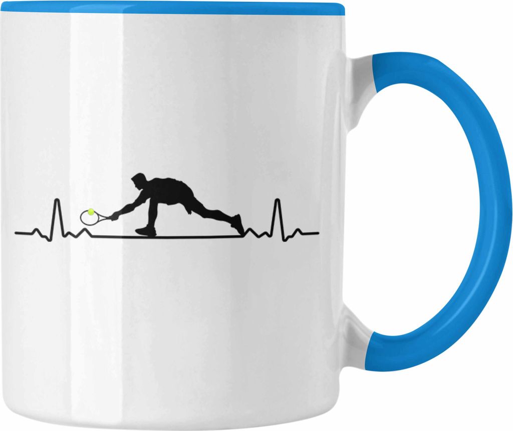 Trendation - Tennis Herzschlag Geschenk Trainer Coach Tennisspieler Geschenkidee Kaffeetasse (Blau)