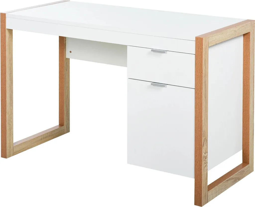 Bureau d'ordinateur blanc avec tiroir design moderne 112,5 x 50 cm