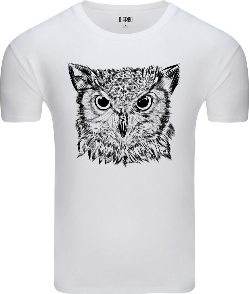 Diarbo Herren T-Shirt mit Tierliebhaber Druck Eulenkopf-Skizze Weiß Gr.XXL