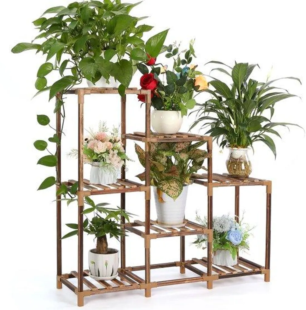 Porte-plante multi-niveaux en bois naturel Azomor décor de jardinage