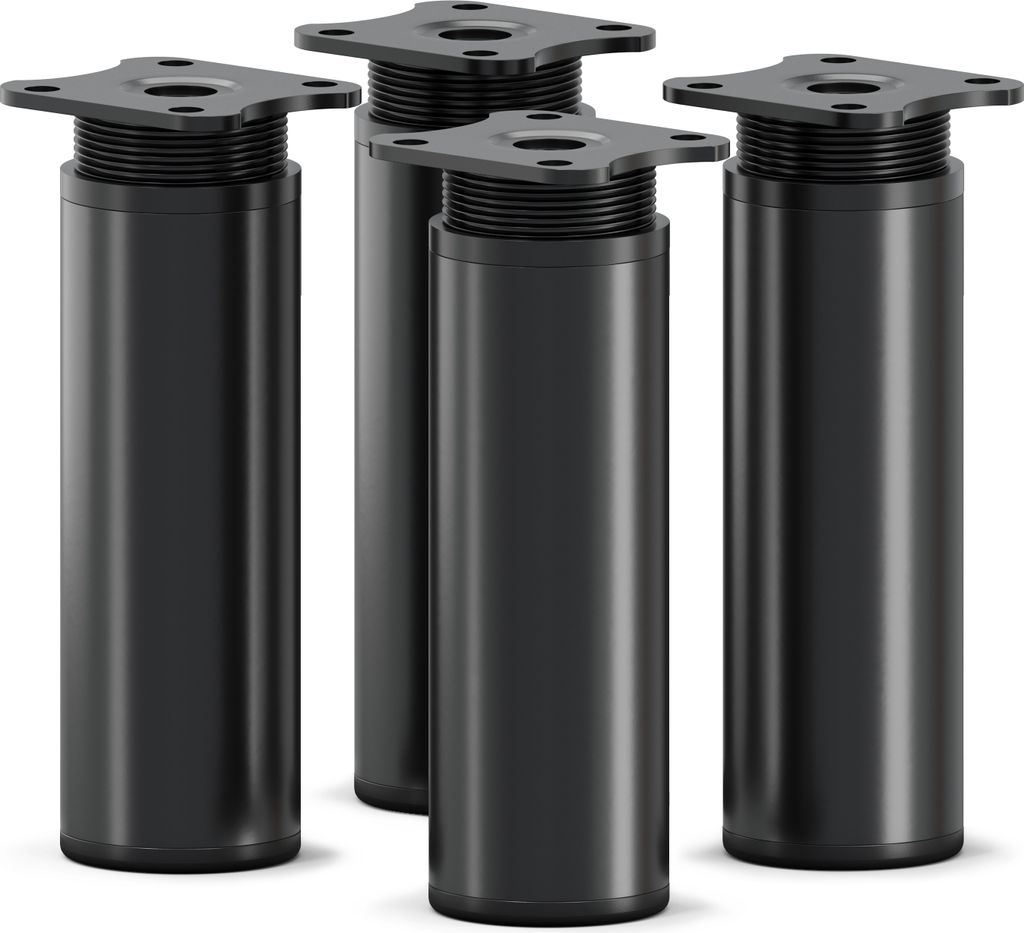 4er Set sossai moderne runde Möbelfüße in Schwarzmatt 120mm höhenverstellbar Schrankfüße Sockelfüße