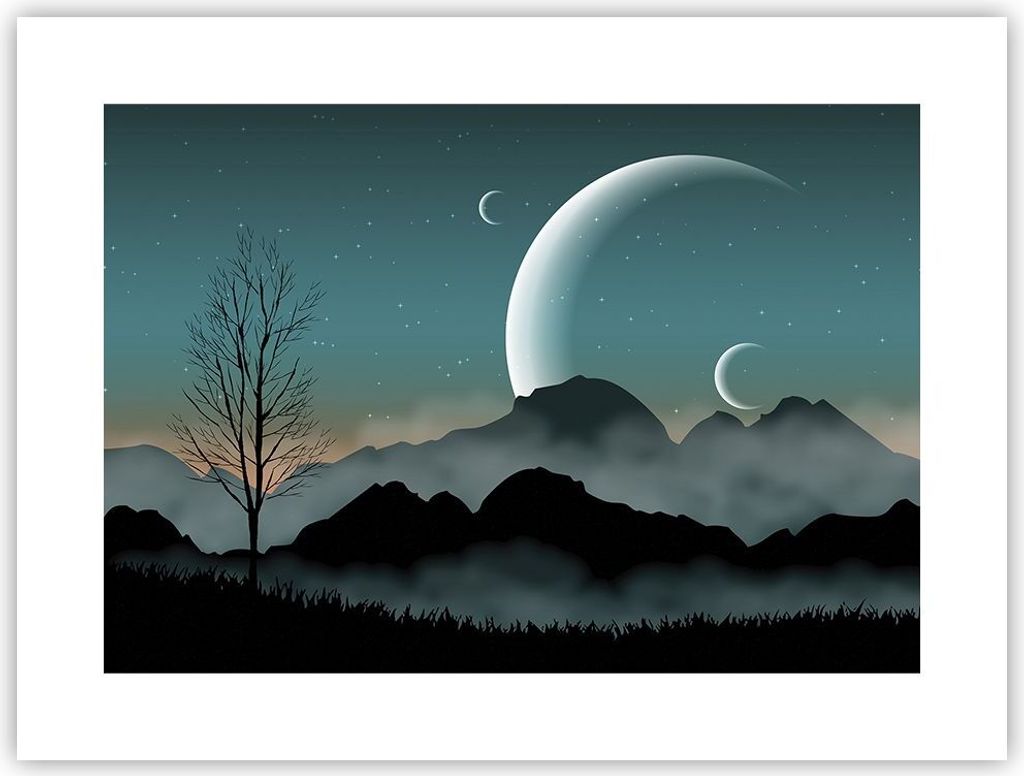 Poster - Poster ohne Rahmen - Himmel Nacht Illustration - 40x30 cm - Wand Bild - Wanddeko - Wandbilder - Kunstposter - Wandposter - Bilder - Kunstd...