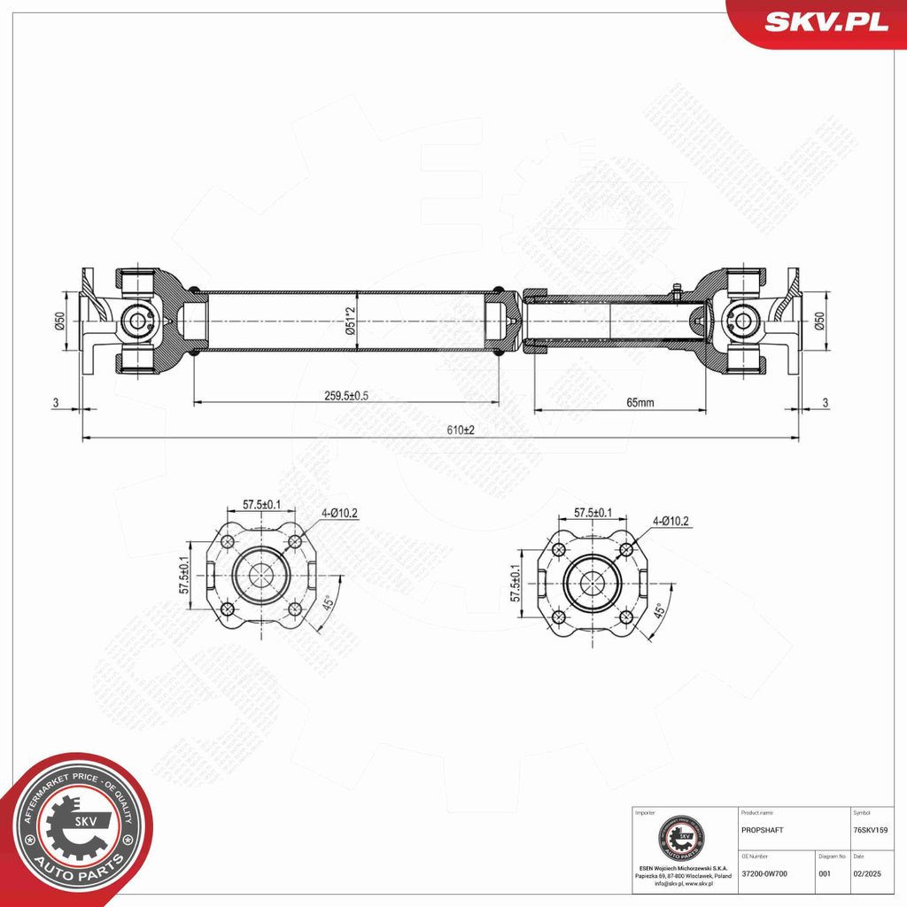 ESEN SKV Kardanwelle Gelenkwelle Achsantrieb für NISSAN NP300 Navara Pickup (D40) Vorne 76SKV159