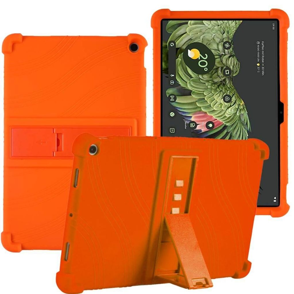 Tablet Hülle für Google Pixel Tablet 10,95", Stoßfeste Weiches Silikon Schutzhülle mit Standfunktion Orange