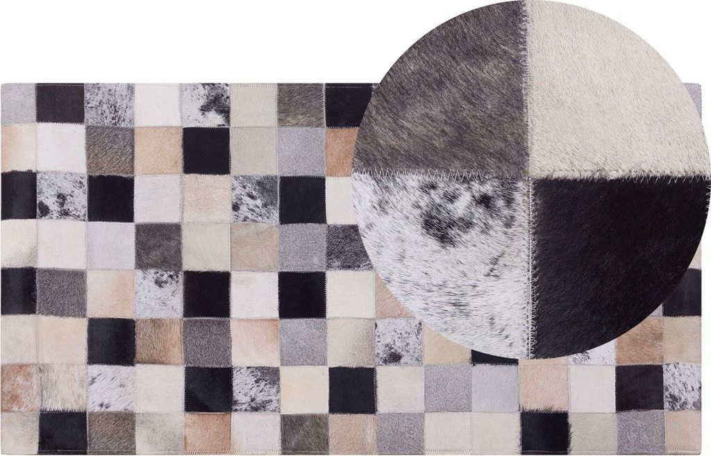 BELIANI Teppich Braun mit Beige Kuhfell rechteckig 80 x 150 cm Kurzflor Patchwork geometrisches Muster Kariert Wohnzimmer Schlafzimmer Esszimmer