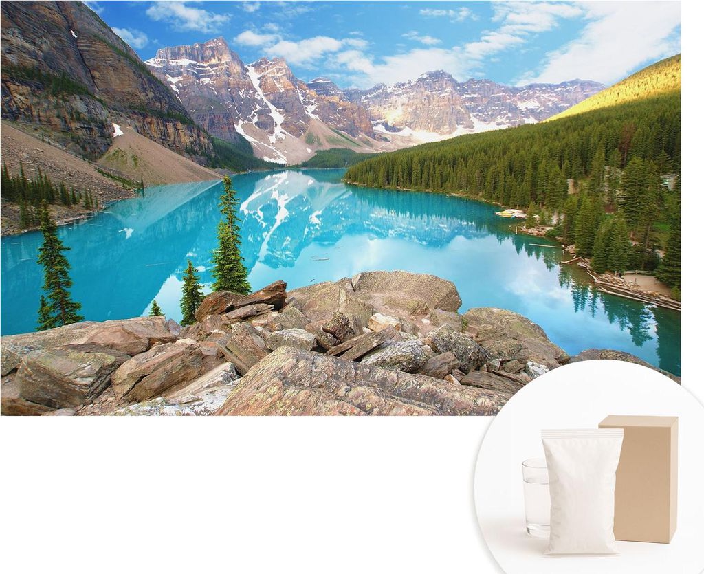 Fototapete - Wandbilder für Wohnzimmer - 416x254 - Dekorative Wandfolie - Modernes Design für Wanddekoration - Tapeten für Innenräume - Blauer See