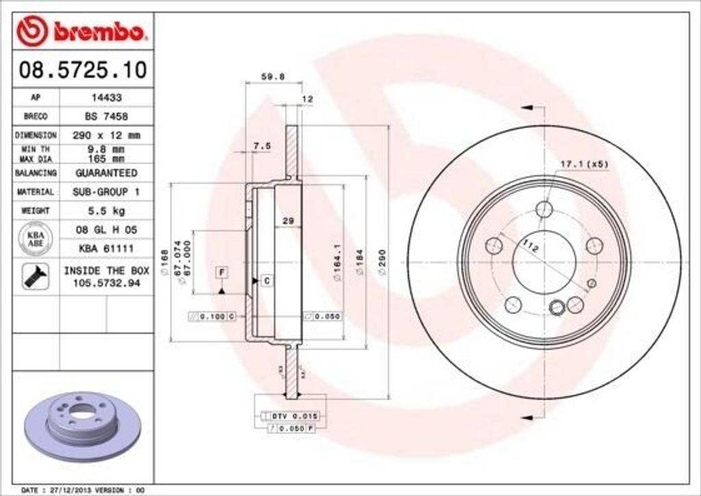 BREMBO 08.5725.10 - OE 1404230612 Bremsscheibe für S-Klasse (W140)