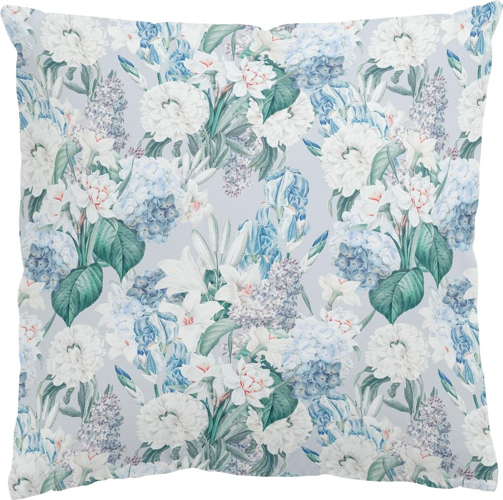 Dekokissen Blumen draußen / Outdoor Zierkissen waschbar Blumenmuster blau Sofakissen ohne Füllung
